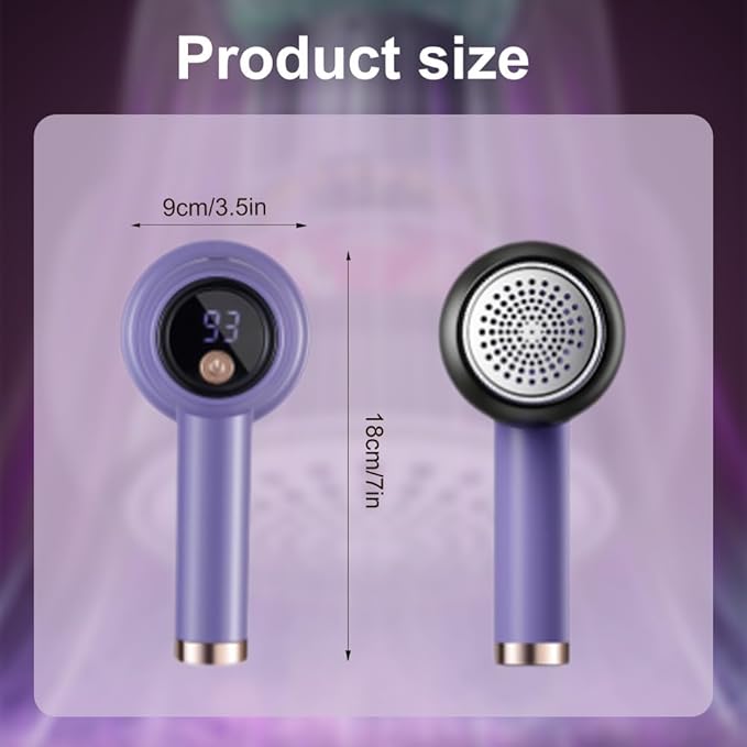 Rechargeable Fabric Shaver Lint Remover, 2025 New Electric Lint Remover Lint Shaver with Digital Display, 3-Speed Rechargeable with 6 Leaf Blades for Clothes Sweater Fuzz Furniture (Purple)