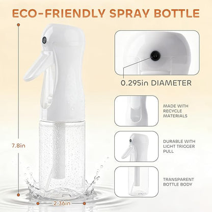 AMOMELA 2Pcs Continuous Spray Bottle For Hair,Ultra Fine Refillable Water Mister for Hair Styling, Plants, Cleaning, Salon, Misting & Skin Care（200ml/6.8oz Clear） (200ML 2PACK)