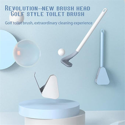 Golf Toilet Brush, Silicone Toilet Brush and Holder Set, Long Handled Toilet Brush, No Dead Corner (Blue)
