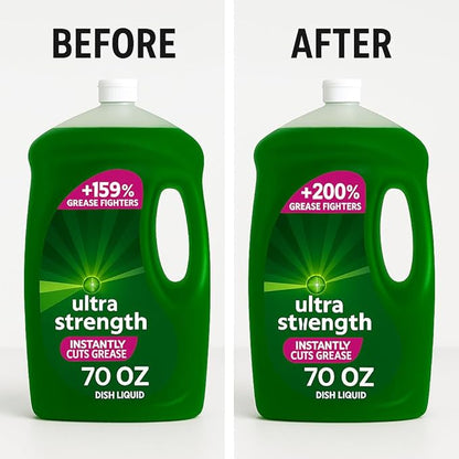 Ultra Strength Liquid Dish Soap, Heavy Duty Degreaser, Tough on Grease, Gentle on Hands, Concentrated Formula, Fresh Scent, Large 70 fl oz Bottle for Kitchen Cleaning