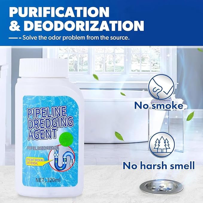 Pipeline Dredging Agent Powder, 2025 Upgraded Powerful Pipe Dredging Agent, Drain Cleaner, Pipeline Dredging Agent for Kitchen, Bathroom, Sink Declogger, Kitchen Sink Drain and Pipe Cleaner (3Pcs)