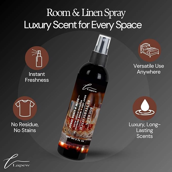 Lapew Room & Linen Spray | Fragrance Mist for Home, Car & Office | Fabric & Air Freshener | Neutralizing Mist | Made in USA | Bourbon & Butterscotch