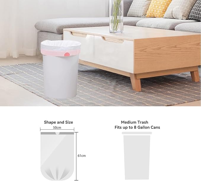 WAIKAS 5 Gallon Trash Bags Drawstring, Pack of 42, Small Garbage Bags, 50x61cm, 8g/pcs, Unscented, White