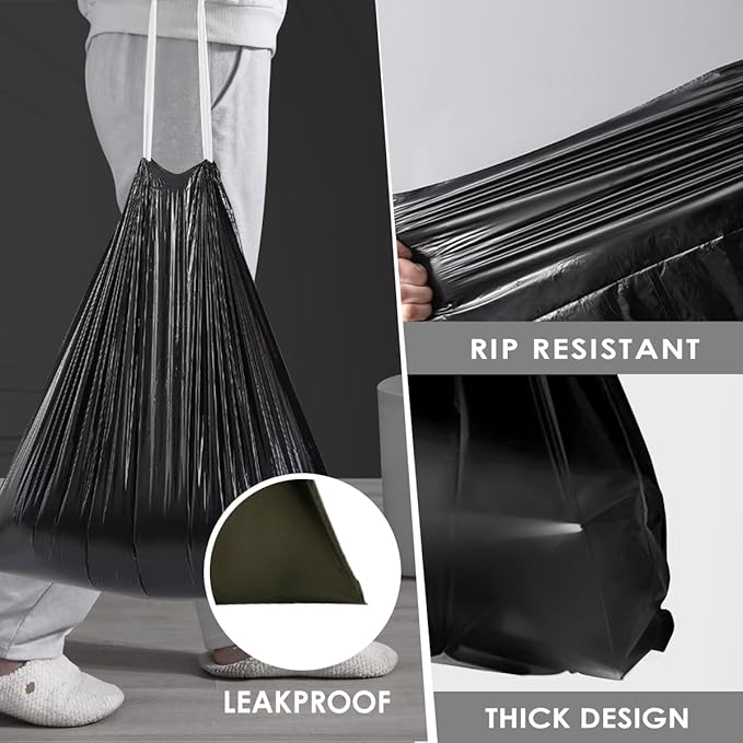 1.3 Gallon 100 Counts Strong Drawstring Trash Bags Garbage Bags by RayPard, 1, 1.2, 1.3 Gal Small Plastic Bags, Trash Can Liners for Home Office Kitchen Bathroom Bedroom, Waste Basket Liners (Black)