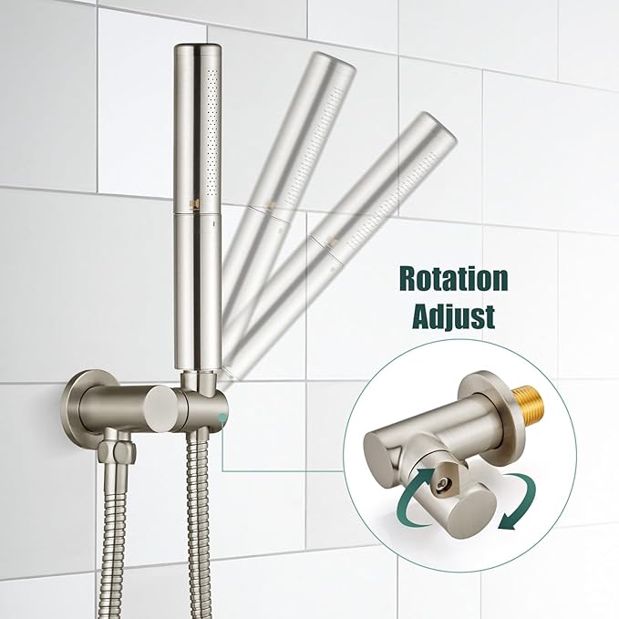 Heyalan Brass 2 in1 Function Handheld Spray Hand Shower High Pressure Handheld Sprinklert Shower Wand with Shower Hose and Adjustable Hand Shower Holder, Brushed Nickel