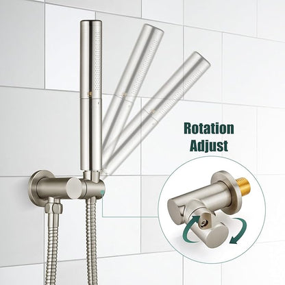 Heyalan Brass 2 in1 Function Handheld Spray Hand Shower High Pressure Handheld Sprinklert Shower Wand with Shower Hose and Adjustable Hand Shower Holder, Brushed Nickel