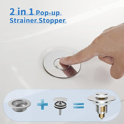 iFealClear Metal Universal Bathroom Sink Stopper, Upgraded Stainless Steel Sink Drain Strainer for 1.1''~2.36" Basin Pop Up Drain Strainer, Anti-Clogging Filter Basket, Polished Chrome