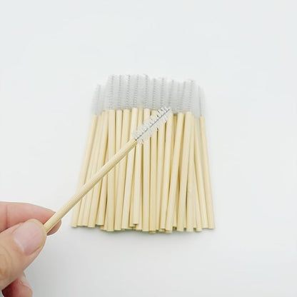 100 Pcs Disposable Wood Mascara Wands Bamboo Spoolies Brush for Eyelash Extensions, Spooly Eyebrow Brushes Lash Wand Applicator Stick (White)