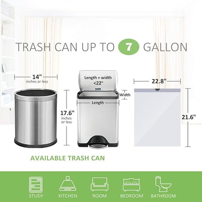 7 Gallon Small 100 Counts Strong Drawstring Trash Bags Garbage Bags by Teivio, Bathroom Trash Can Bin Liners, Plastic Bags for home office kitchen, White