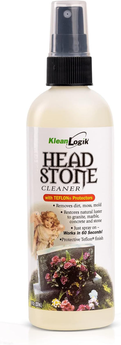 KleanLogik Headstone Cleaner For Graves & Memorials, Tombstone Cleaner Solution Removes Dirt & Plant Growth To Restore Natural Luster To Granite, Marble, Slate, Concrete, Limestone & Stone, 8 Fl Oz