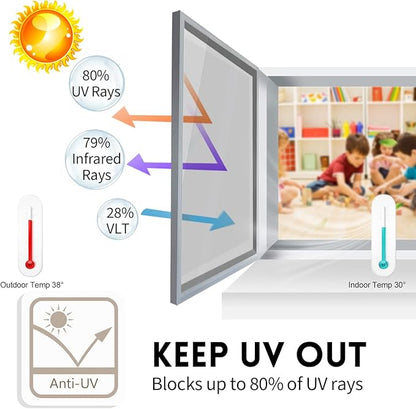 KESPEN Window Film One Way Daytime Privacy Static Cling Sun Blocking Anti UV Reflective Window Tint for Home and Office, Silver, 23.6 Inch X 6.5 Feet