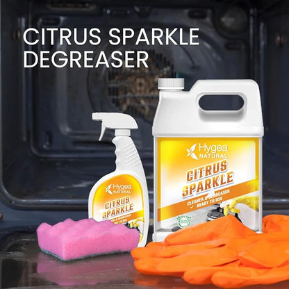 Hygea Natural Citrus Sparkle Chemical-Free Heavy Duty Degreaser & All Purpose Cleaner - Pure Citrus Extracts & Natural D-limonene - Removes Grease, Dirt & Grime (3 Pack of 24 Ounce Spray)