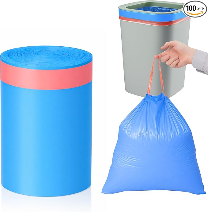 MakMeFre 13 Gallon Drawstring Tall Kitchen Trash Bags,Clean Fresh Scent and Heavy Duty Garbage Bags(100 Count,60x70cm)