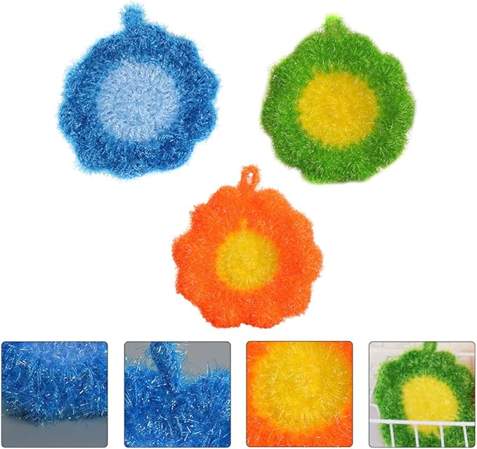 Yardwe Cleaning Towels 3Pcs Dish Scrubber Sponge Flower Shape Scouring Pad Non- Scratch Scrub Dishwashing Sponge Kitchen Scrubbing Sponge for Kitchen Cleaning Supplies Multi Function Cleaning Brush