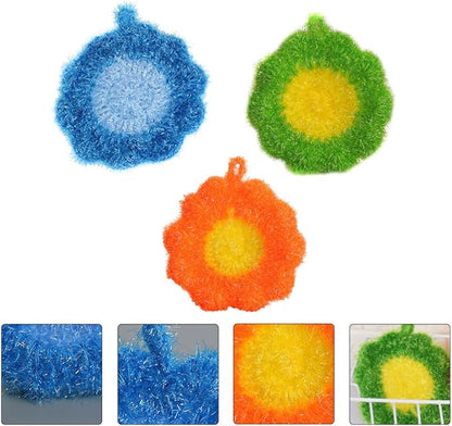 Yardwe Cleaning Towels 3Pcs Dish Scrubber Sponge Flower Shape Scouring Pad Non- Scratch Scrub Dishwashing Sponge Kitchen Scrubbing Sponge for Kitchen Cleaning Supplies Multi Function Cleaning Brush