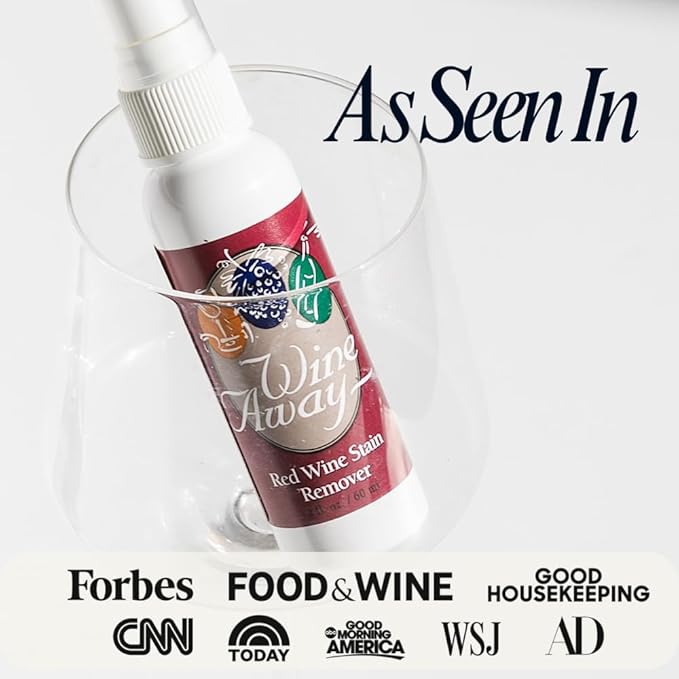 Wine Away Red Wine Stain Remover - For Clothing, Carpet, and Fabrics - Removes Fresh and Dried stains. 2-oz. Travel-friendly size