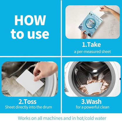 Eco-Friendly Laundry Detergent Sheets - 60 Loads Eco Liquidless Soap - Travel-Friendly for Hot & Cold Cycles, Tackles Tough Stains & Odors - Gentle on Sensitive Skin-Easy To Use (Fresh Scent)