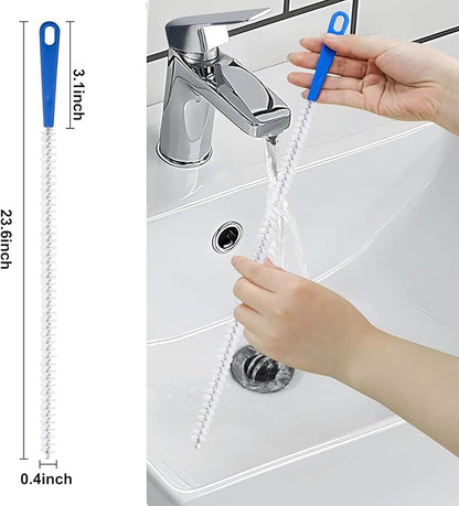 Adove Drain Cleaning Brush 2pack, Long Drain Clog Remover Tool 23.6inch, Pipe Brush Cleaner with Nylon Bristles, Sink Drain Cleaner for Toilet, Kitchen Sink, Bathroom Tub, Shower, and Sewer Drain