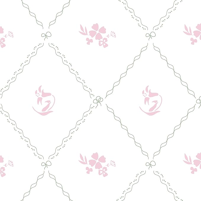 GloryTik Vintage Floral Wallpaper Peel and Stick, Removable Pink Flowers Contact Paper, Self Adhesive Wall Paper for Bedroom Living Room Cabinets Bedroom Vinyl Rolls (17.3" x 78.7")