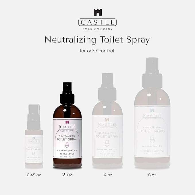Castle Flush Therapy Neutralizing Toilet Spray | Odor Control: Mist Over the Water Surface, Go, Then Flush | Bathroom Freshening | Neutralizes Odors at the Source | Lavender and Eucalyptus | 2 oz
