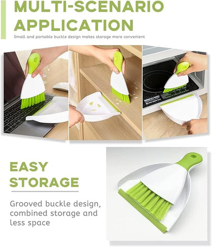 Dust pan Broom Brush Dustpan - Small Broom and Dustpan Set,Mini Broom and Dustpan,Small Dustpan and Brush Set for Home Cleaning, Sofa, Desk, Guinea Pig Cage, Cat Litter etc.（Light Green 2 Set）