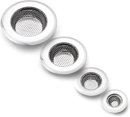 CORNERJOY 4 Pack Heavy Duty Stainless Steel Kitchen Sink Drain Strainer, Bathroom Hair Catcher Shower Drain Cover, Sink Tub Drain Stopper, Wash Basin Floor Drain, 2.1 to 4.5 Inch Diameter Rim