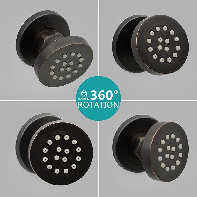 HOMEDEC 2inch Round Shower Body Spray Jets, Brass Showerhead Shower Jets Massage Spa Body Sprays Shower Nozzle Wall Mount, 4PCS, Oil Rubbed Bronze