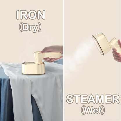 Travel Steamer Iron for Clothes Mini - Portable Ironing Machine Travel Small Size Portable Steamer Travel College Dorm Home Essentials (Beige)