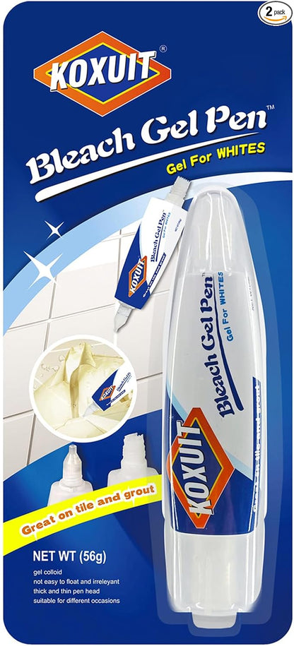 Portable Dual-Tip Bleach Pen for White Clothes & Grout - Travel-Ready 2-in-1 Gel Applicator with Brush Head, Non-Drip Cleaner for Bathroom Lines & On-The-Go Use (Unscented 1 Pack)