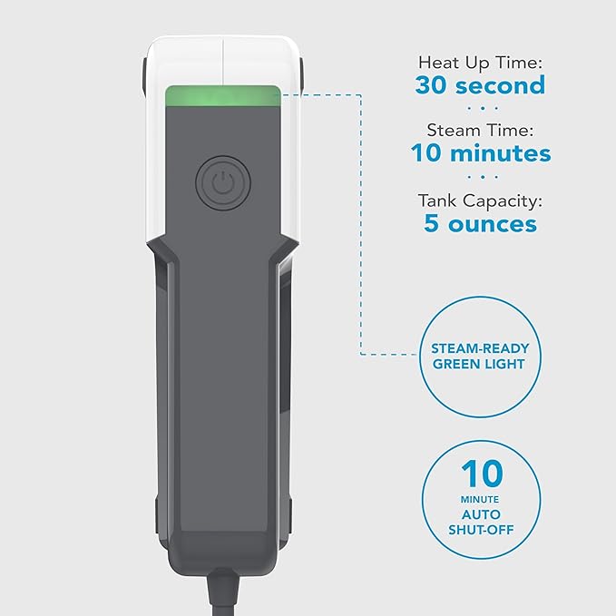 Steamfast NOMAD Portable Travel Steamer for Clothes - Handheld Garment Steamer with 30 Second Heat Up, 11 Minutes Steam Time, 7.5 ft Cord, 5 oz Tank, Chemical Free