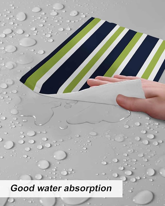8 Pack Green Dark Kitchen Dish Cloths, Blue White Stripe Abstract Geometric Striped Dishcloths for Kitchen, Reusable Paper Towels, Super Absorbent Quick Drying Washcloths Cleaning Wipes, 6x5 inch