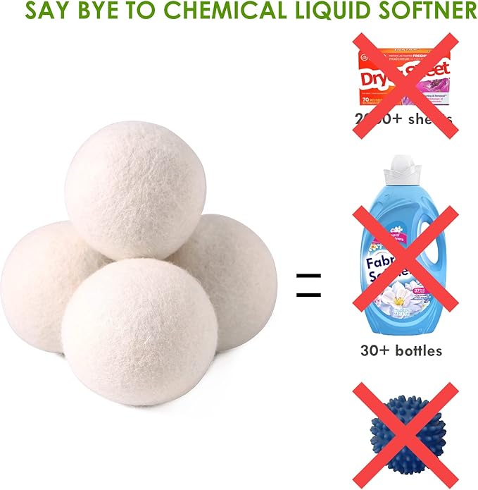 Wool Dryer Balls Organic XL,Laundry Dryer Balls,100% New Zealand Wool Natural Fabric Softener,Reusable 1000 Loads,Shorten Drying Time & Reduces Wrinkles,Baby Safe