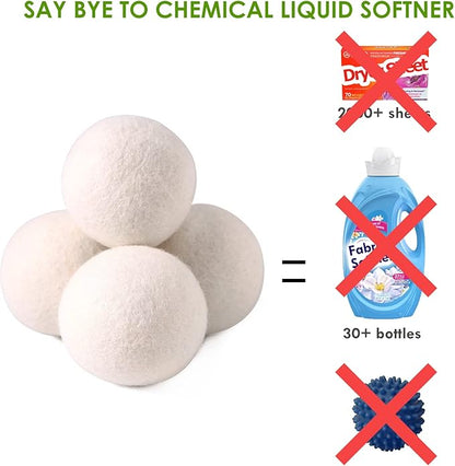 Wool Dryer Balls Organic XL,Laundry Dryer Balls,100% New Zealand Wool Natural Fabric Softener,Reusable 1000 Loads,Shorten Drying Time & Reduces Wrinkles,Baby Safe