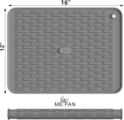 ME.FAN Silicone Dish Drying Mat for Kitchen Counter, Dish Drying Pad for Sink, Refrigerator or Drawer, Countertop Protection Pad M - 16''×12'' - Grey