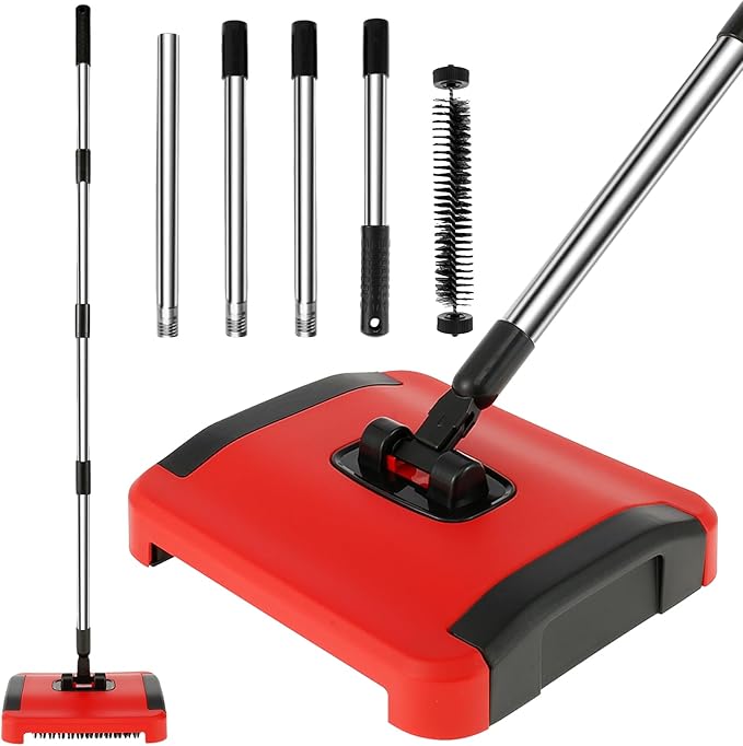 Push Carpet Sweeper, Carpet Floor Sweeper, Manual Carpet Sweeper Cleaner, Non Electric Carpet Broom Sweeper, Rug Roller Brush Push, Rug Cleaner Brush for Cleaning Pet Hair Loose Debris Lint