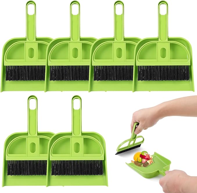 DECHOUS Dustpan and Broom Set for Desk: 6 Pack Mini Handheld Cleaning Broom and Dust Pan Combo Set - Small Portable Sweeper for Pet Cage Keyboard Countertop Car