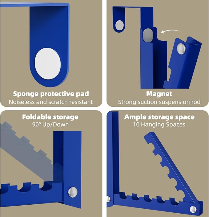 BAKON Over The Door Hangers, Over Door Hooks for Hanging, Small Space Dual Folding Portable Over Door Clothes Hanger for Clothes, Hats, Bags and Towels. (1, Blue)