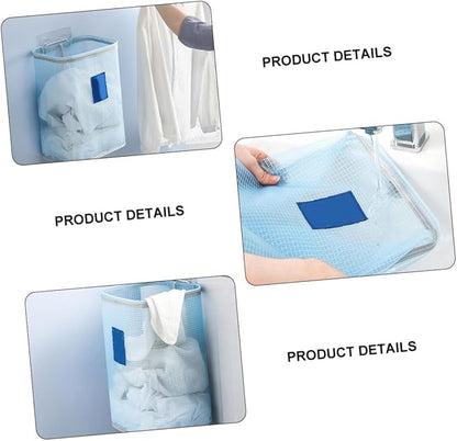 Holibanna Wall Mounted Foldable Laundry Basket Blue Cloth Storage Container for Dirty Clothes Eco-friendly Bathroom Organizer Space-saving Design for Home Use