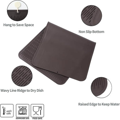 MicoYang Silicone Dish Drying Mat for Multiple Usage,Easy clean,Eco-friendly,Heat-resistant Silicone Mat for Kitchen Counter or Sink,Refrigerator or Drawer Liner Coffee 5XL 36inches x 18inches