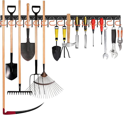 TVKB 51'' All Metal Garden Tool Organizer Adjustable Garage Tool Organizer Wall Mount Garage Organizers and Storage with Heavy Duty Hooks Tool Hangers for Garage Wall, Shed, Garden