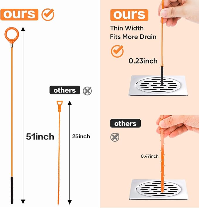 51inch Drain Hair Remover(6pack),34inch Drain Clog Remover(1pack),Drain Auger Cleaner Tool Set For Toilet, Kitchen Sink, Bathroom Tub, 7 Pack