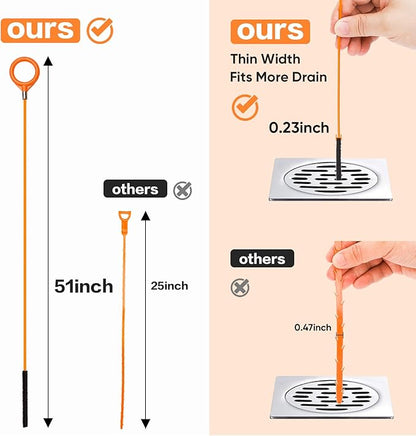 51inch Drain Hair Remover(6pack),34inch Drain Clog Remover(1pack),Drain Auger Cleaner Tool Set For Toilet, Kitchen Sink, Bathroom Tub, 7 Pack