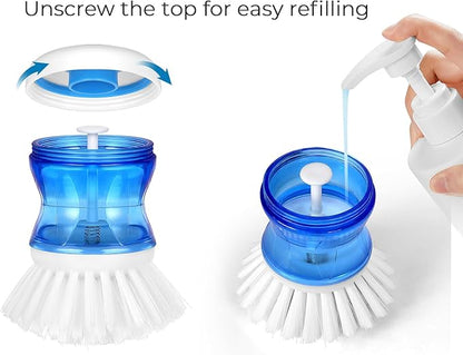 Dish Brush with Soap Dispenser for Dishes Pot Pan Kitchen Sink Scrubbing, White 2 Pack