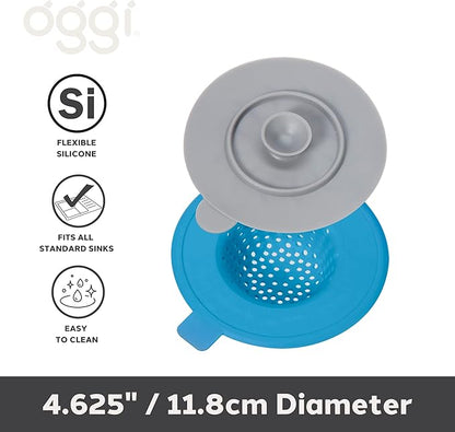 OGGI Silicone Sink Strainer & Stopper Set- Great Kitchen Sink Strainer, Silicone Drain Stopper, Sink Drain Strainer, Sink Plug 4.6˝ Diameter Rim, Turquoise