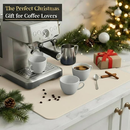 Dish Drying Mat Super Absorbent – 16" x 18" Coffee Mat for Countertops – Non-Slip Drying Mat for Kitchen Counter – Easy to Clean Water Absorbent Mat – Large Dish Drying Mats (Tapioca)