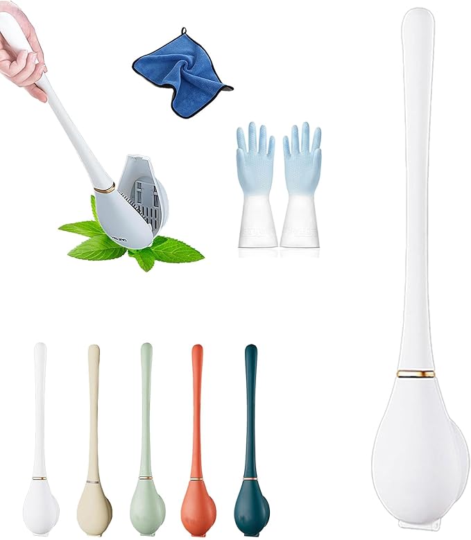 Modern Flexible Silicone Toilet Caspa for Home, Modern Home Flexible Silicone Toilet Brush, Wall Mounted Silicone Toilet Brush and Holder Set with Dispenser, Automatic Opening & Closing (1-E)