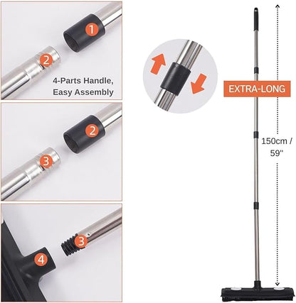 Pet Hair Remover Carpet Rake Reusable Rubber Broom with Squeegee for Sweeping Pet Hair Removal Tool 59" Long Handle Cat and Dog Hair Remover for Rugs, Carpet, Hardwood Floor, Tile