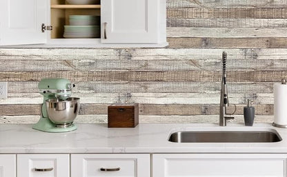 Yun-aeon Natural Wood-Grey Wood Contact Paper Peel and Stick Wallpaper 17.3"x 80"Self Adhesive Removable Vintage Faux Wood Wall Paper Plank Shelf Home Decoration Kitchen Counter Cover Use