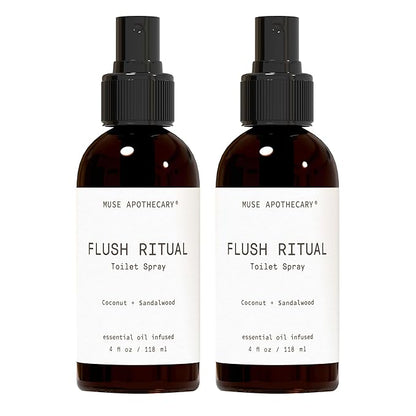 Muse Apothecary Flush Ritual - Aromatic & Refreshing Toilet Spray, Use Before You Go, 4 oz, Infused with Natural Essential Oils - Coconut + Sandalwood, 2 Pack
