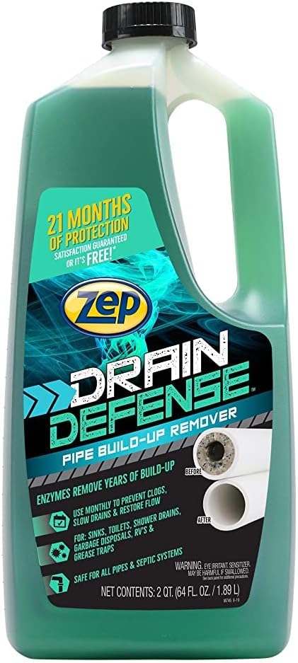 Zep Drain Defense Pipe Build-Up Remover - 64 oz (Case of 8) ZLDC64 - Professional Strength Liquid Pipe Build Up Remover